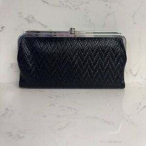 HOBO Black Woven Leather Clutch Wallet | Snap Closure | Gently Used
